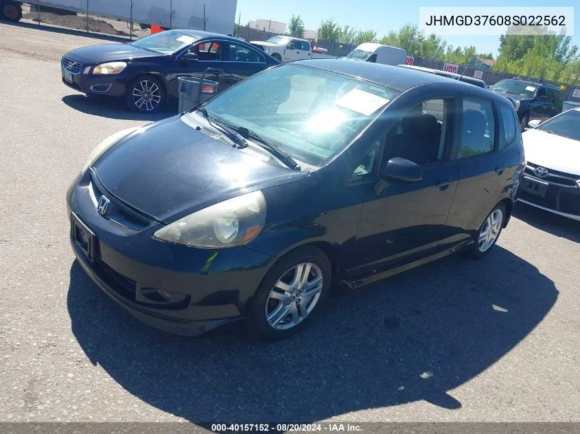 2008 Honda Fit Sport VIN: JHMGD37608S022562 Lot: 40157152