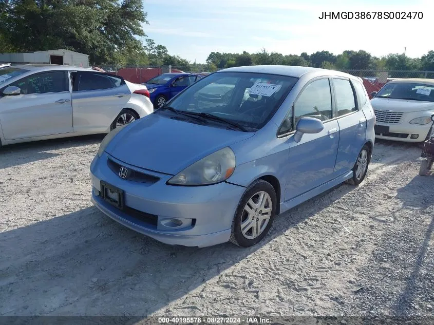 2008 Honda Fit Sport VIN: JHMGD38678S002470 Lot: 40195578