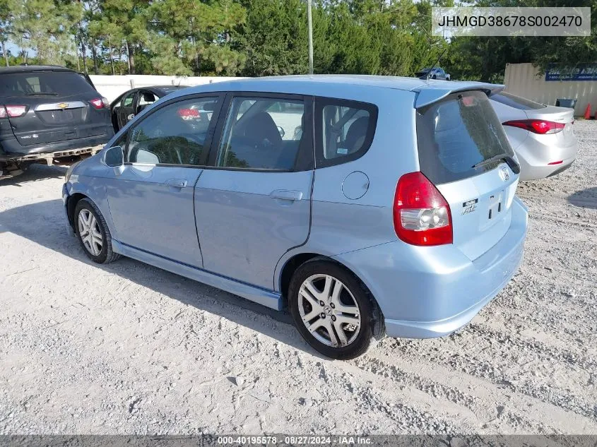 2008 Honda Fit Sport VIN: JHMGD38678S002470 Lot: 40195578