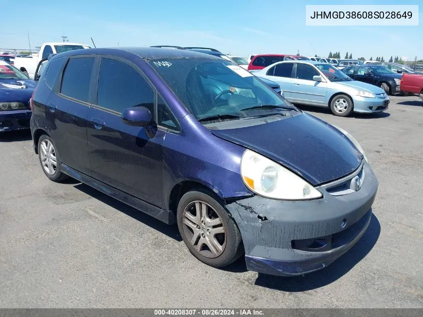 2008 Honda Fit Sport VIN: JHMGD38608S028649 Lot: 40208307