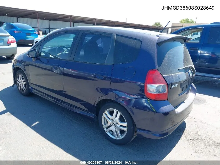 2008 Honda Fit Sport VIN: JHMGD38608S028649 Lot: 40208307