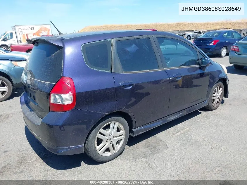 2008 Honda Fit Sport VIN: JHMGD38608S028649 Lot: 40208307