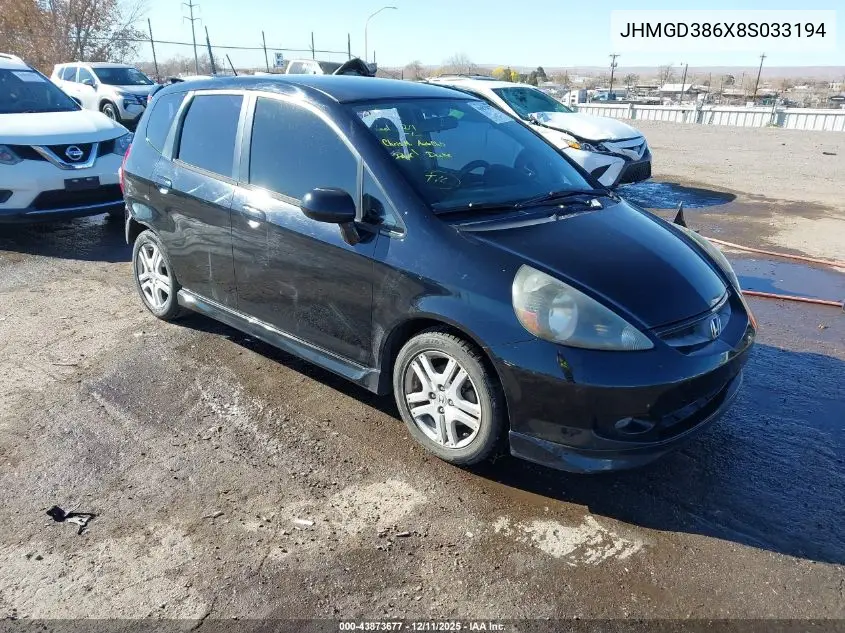 JHMGD386X8S033194 2008 Honda Fit Sport