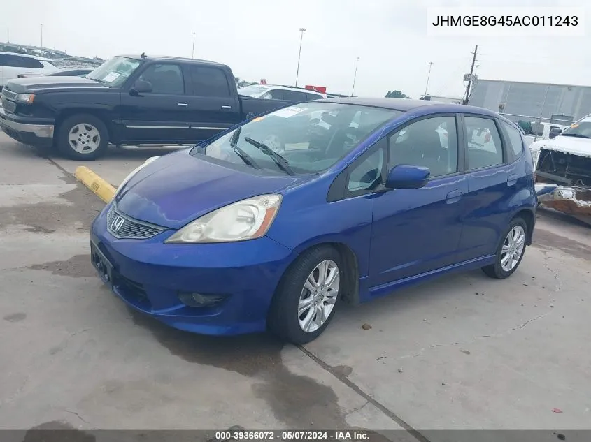 2010 Honda Fit Sport VIN: JHMGE8G45AC011243 Lot: 39366072