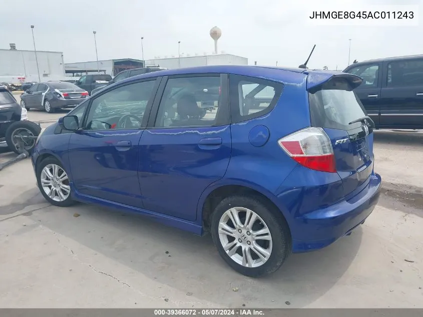 2010 Honda Fit Sport VIN: JHMGE8G45AC011243 Lot: 39366072