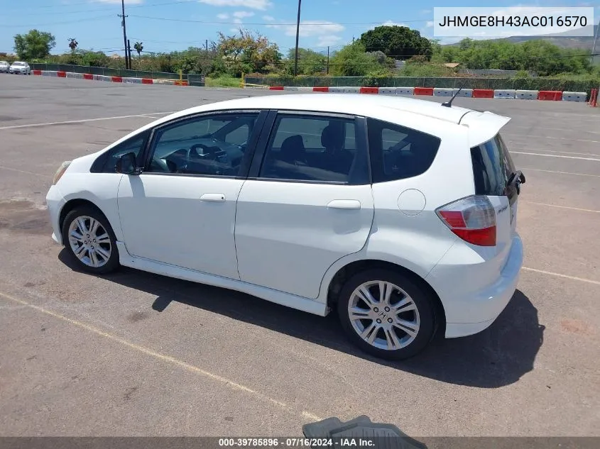 2010 Honda Fit Sport VIN: JHMGE8H43AC016570 Lot: 39785896