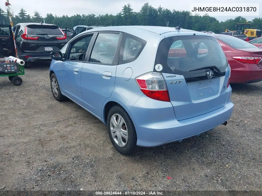 2010 Honda Fit VIN: JHMGE8H24AC031870 Lot: 39824644