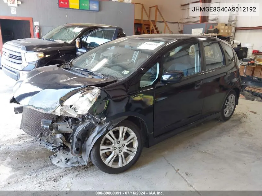 2010 Honda Fit Sport VIN: JHMGE8G40AS012192 Lot: 39860391