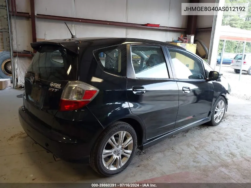 2010 Honda Fit Sport VIN: JHMGE8G40AS012192 Lot: 39860391