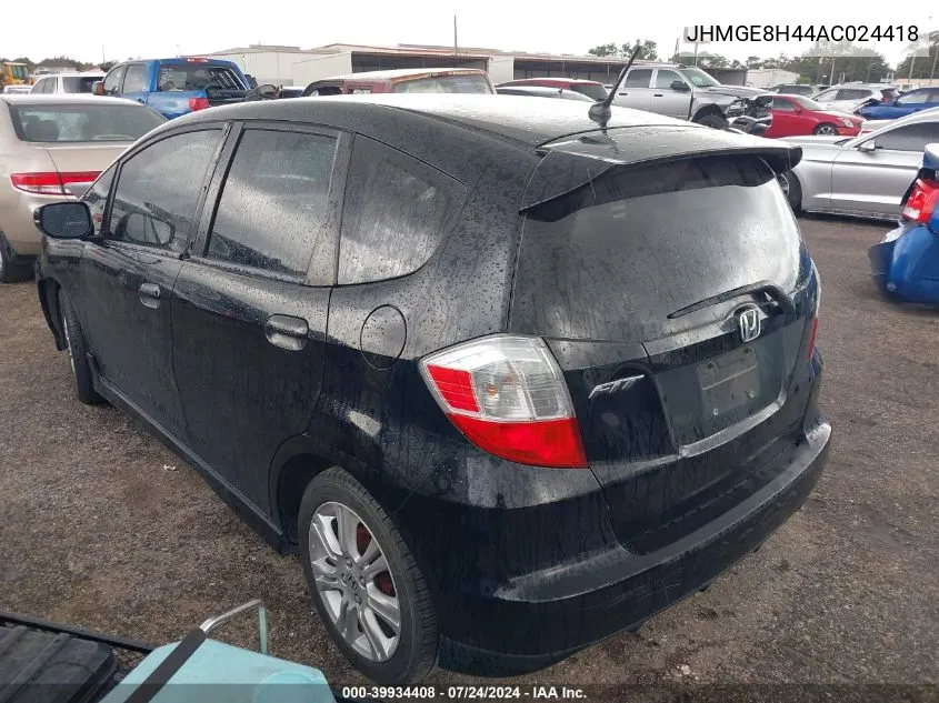 2010 Honda Fit Sport VIN: JHMGE8H44AC024418 Lot: 39934408