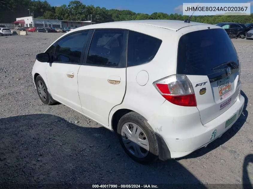 2010 Honda Fit VIN: JHMGE8G24AC020367 Lot: 40017990