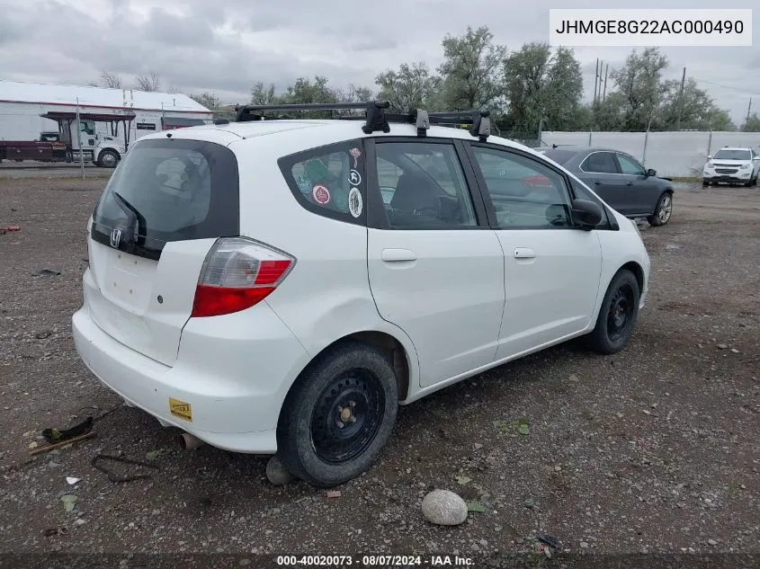 2010 Honda Fit VIN: JHMGE8G22AC000490 Lot: 40020073