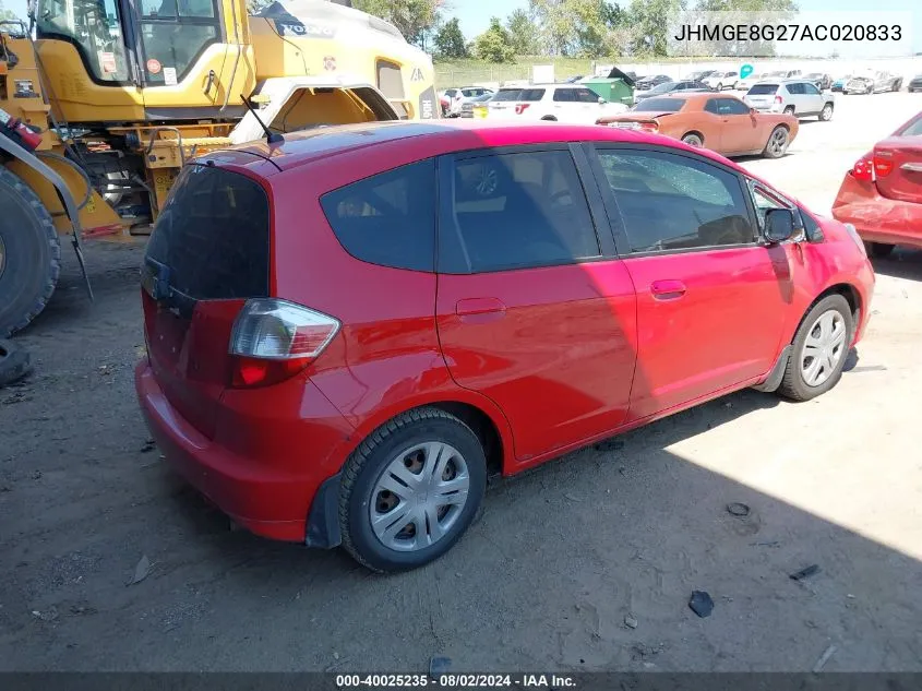 2010 Honda Fit VIN: JHMGE8G27AC020833 Lot: 40025235