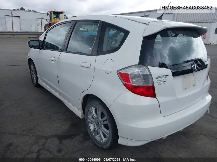 2010 Honda Fit Sport VIN: JHMGE8H46AC038482 Lot: 40044005