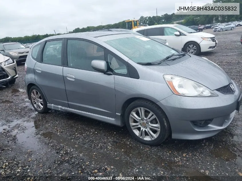 2010 Honda Fit Sport VIN: JHMGE8H43AC035832 Lot: 40046533