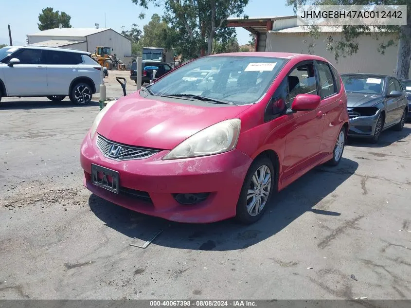 2010 Honda Fit Sport VIN: JHMGE8H47AC012442 Lot: 40067398