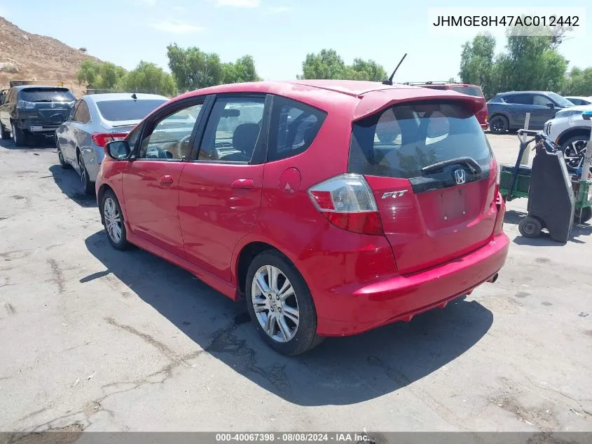 JHMGE8H47AC012442 2010 Honda Fit Sport