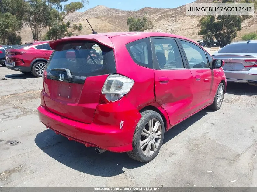 2010 Honda Fit Sport VIN: JHMGE8H47AC012442 Lot: 40067398