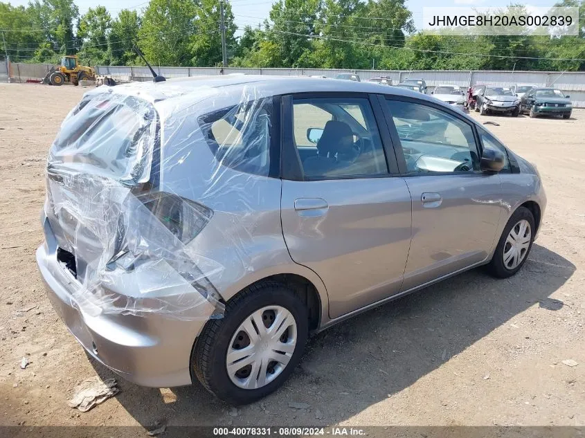 JHMGE8H20AS002839 2010 Honda Fit