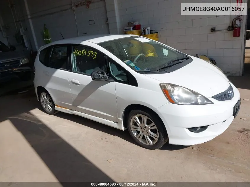 2010 Honda Fit Sport VIN: JHMGE8G40AC016057 Lot: 40084593