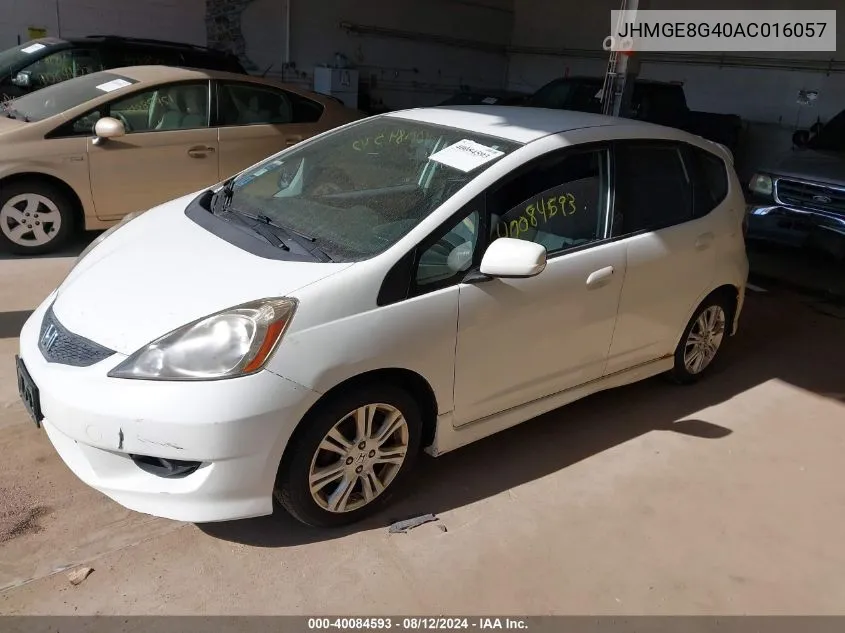 2010 Honda Fit Sport VIN: JHMGE8G40AC016057 Lot: 40084593