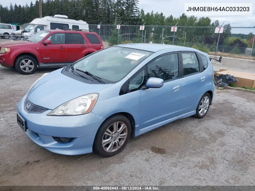 2010 Honda Fit Sport VIN: JHMGE8H64AC033203 Lot: 40092443