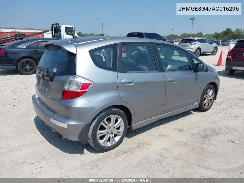 2010 Honda Fit Sport VIN: JHMGE8G47AC016296 Lot: 40208150