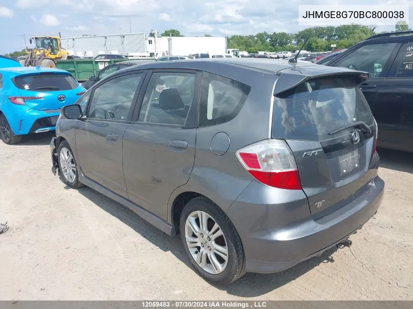 2011 Honda Fit VIN: JHMGE8G70BC800038 Lot: 12059483