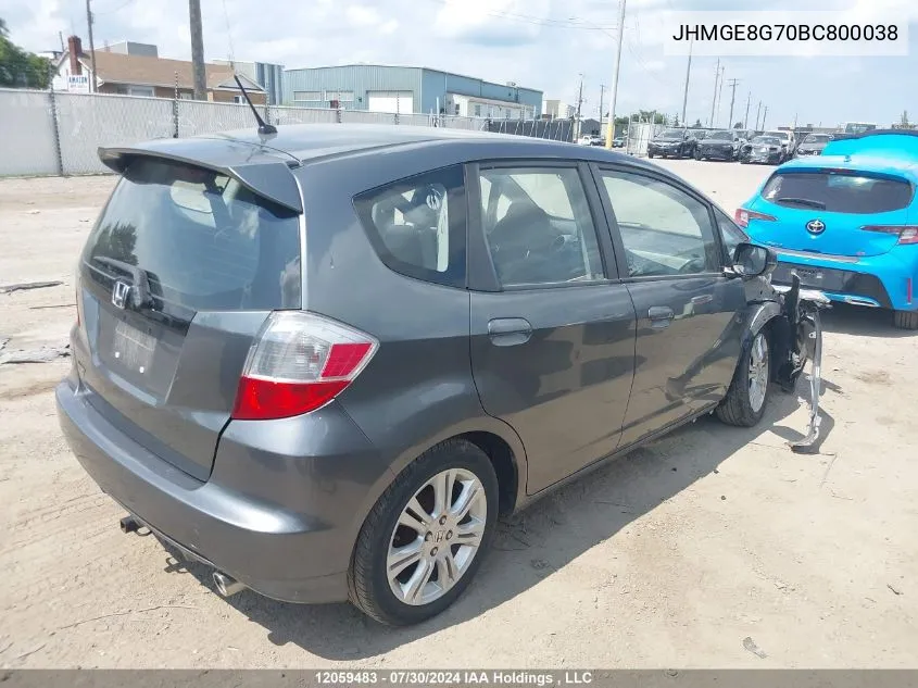 2011 Honda Fit VIN: JHMGE8G70BC800038 Lot: 12059483