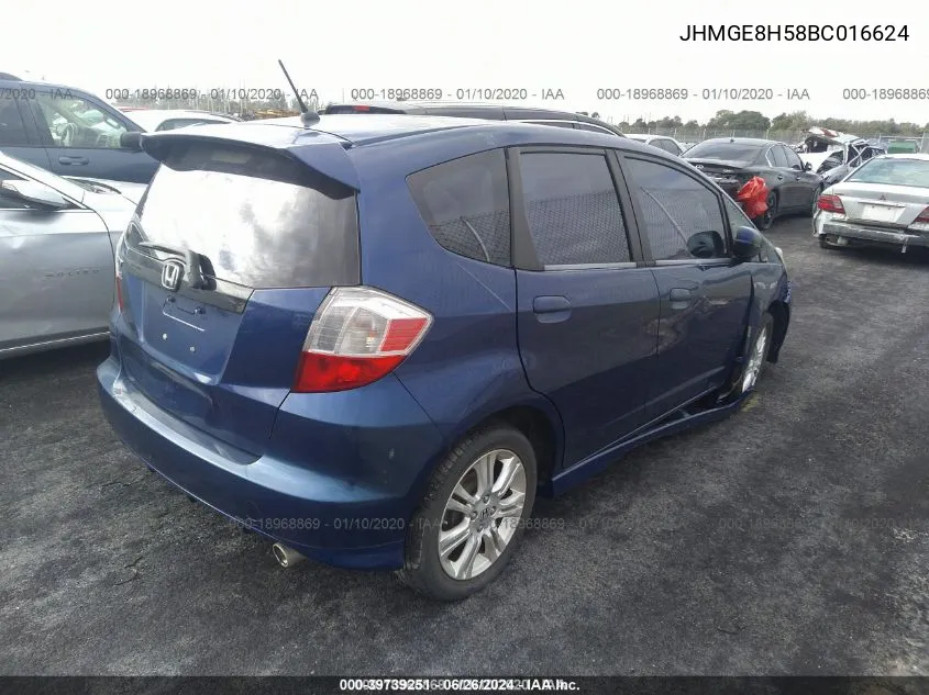 2011 Honda Fit Sport VIN: JHMGE8H58BC016624 Lot: 39739251