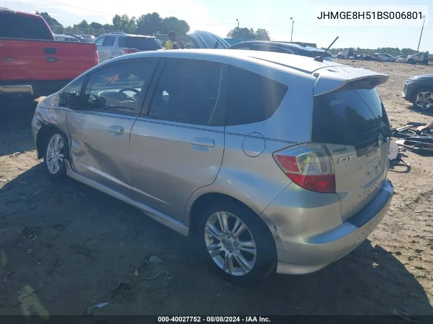 JHMGE8H51BS006801 2011 Honda Fit Sport