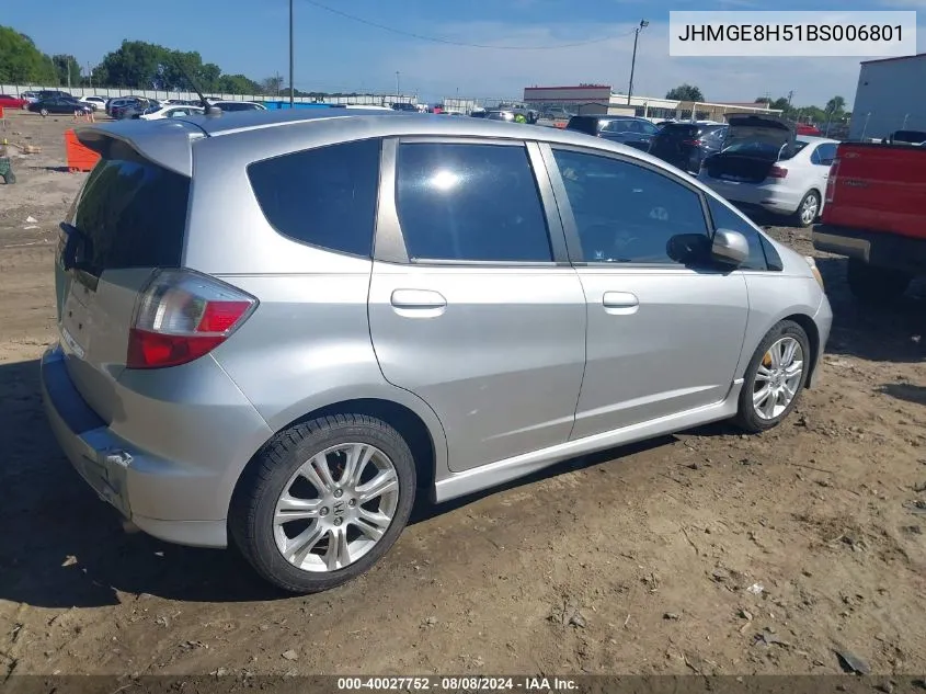 2011 Honda Fit Sport VIN: JHMGE8H51BS006801 Lot: 40027752