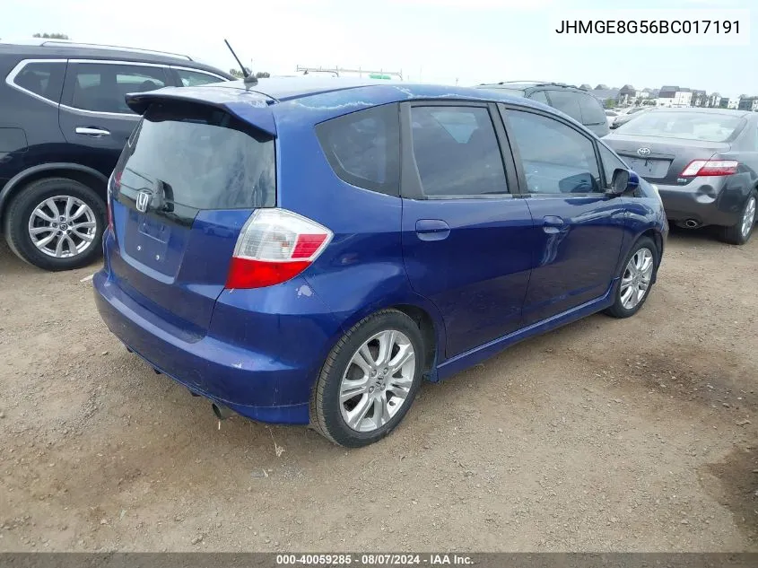 2011 Honda Fit Sport VIN: JHMGE8G56BC017191 Lot: 40059285