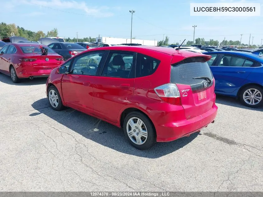 2012 Honda Fit VIN: LUCGE8H59C3000561 Lot: 12074370