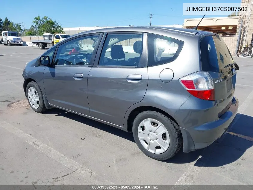 2012 Honda Fit VIN: JHMGE8H37CS007502 Lot: 39392523