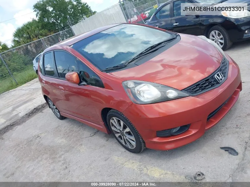 2012 Honda Fit Sport VIN: JHMGE8H51CC033301 Lot: 39928090