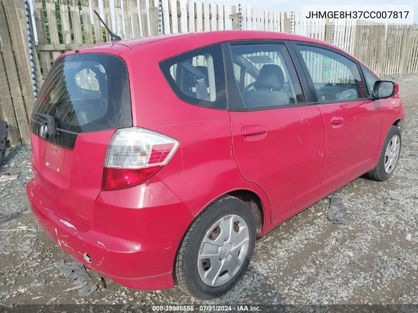 2012 Honda Fit VIN: JHMGE8H37CC007817 Lot: 39988555