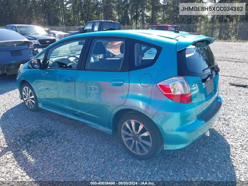 2012 Honda Fit Sport VIN: JHMGE8H5XCC034382 Lot: 40036498