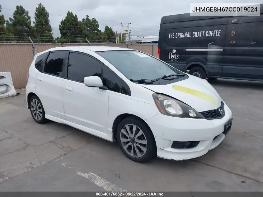 2012 Honda Fit Sport VIN: JHMGE8H67CC019024 Lot: 40176652