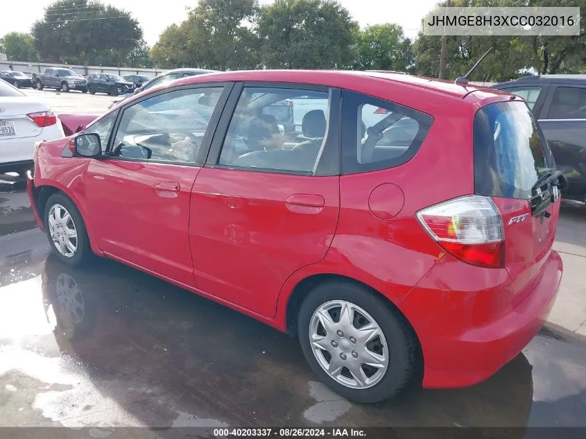 2012 Honda Fit VIN: JHMGE8H3XCC032016 Lot: 40203337