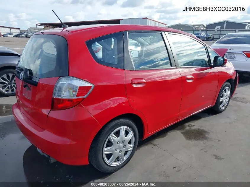 2012 Honda Fit VIN: JHMGE8H3XCC032016 Lot: 40203337