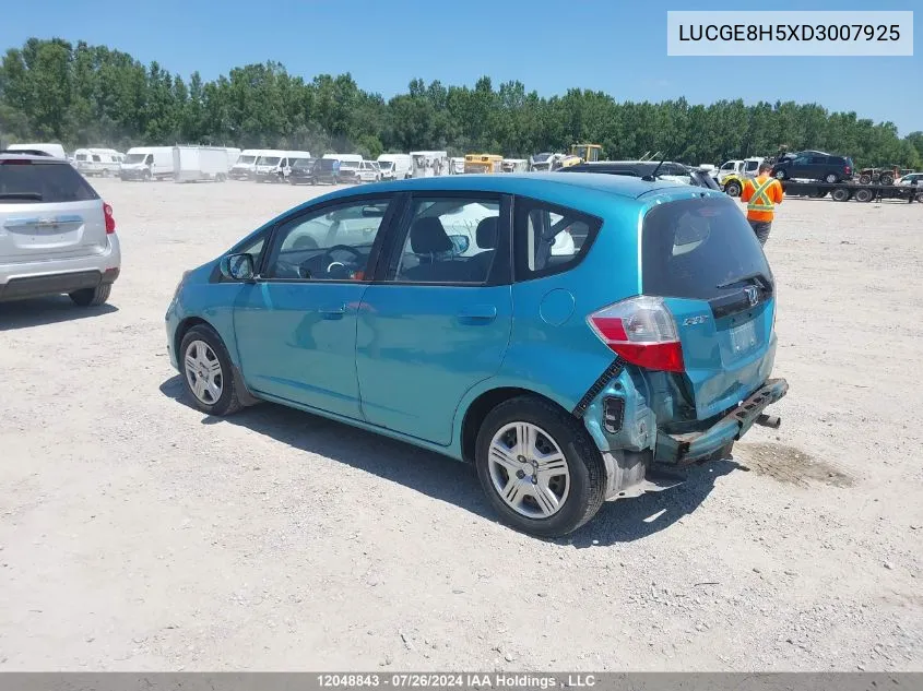 2013 Honda Fit VIN: LUCGE8H5XD3007925 Lot: 12048843