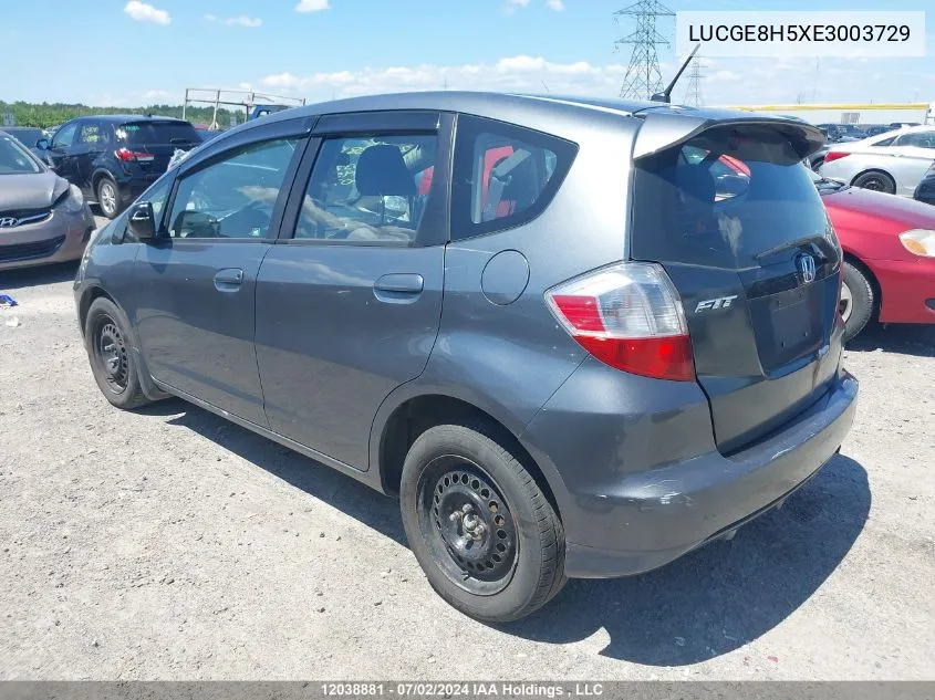 2014 Honda Fit VIN: LUCGE8H5XE3003729 Lot: 12038881