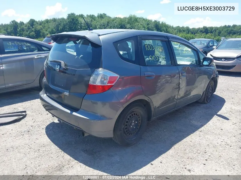 2014 Honda Fit VIN: LUCGE8H5XE3003729 Lot: 12038881