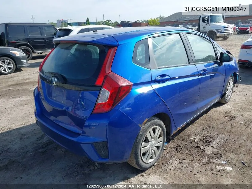 2015 Honda Fit VIN: 3HGGK5G51FM100347 Lot: 12025966