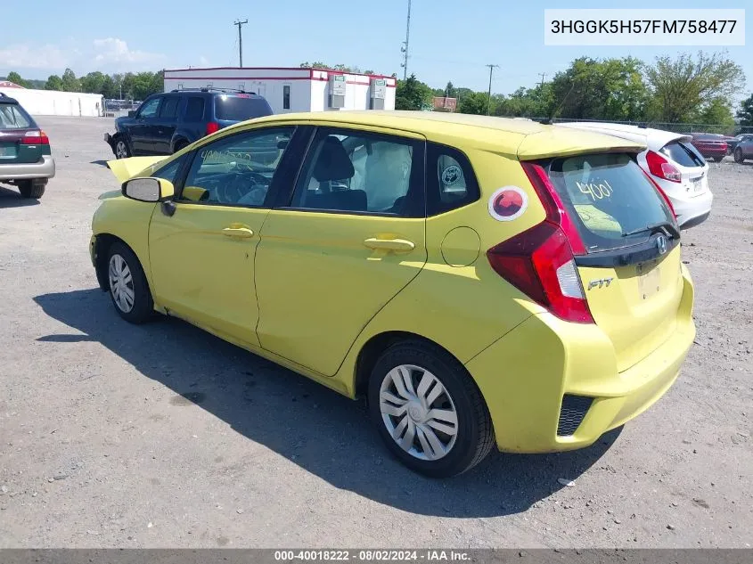 2015 Honda Fit Lx VIN: 3HGGK5H57FM758477 Lot: 40018222