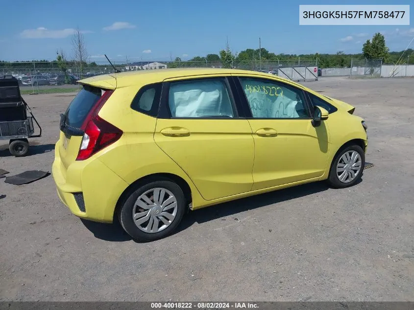 2015 Honda Fit Lx VIN: 3HGGK5H57FM758477 Lot: 40018222