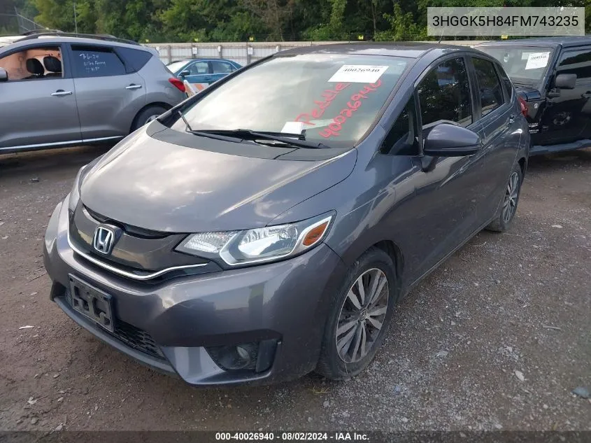 2015 Honda Fit Ex/Ex-L VIN: 3HGGK5H84FM743235 Lot: 40026940