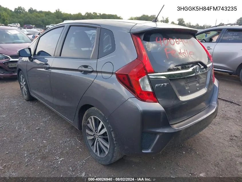 2015 Honda Fit Ex/Ex-L VIN: 3HGGK5H84FM743235 Lot: 40026940