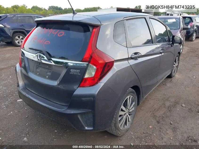 2015 Honda Fit Ex/Ex-L VIN: 3HGGK5H84FM743235 Lot: 40026940